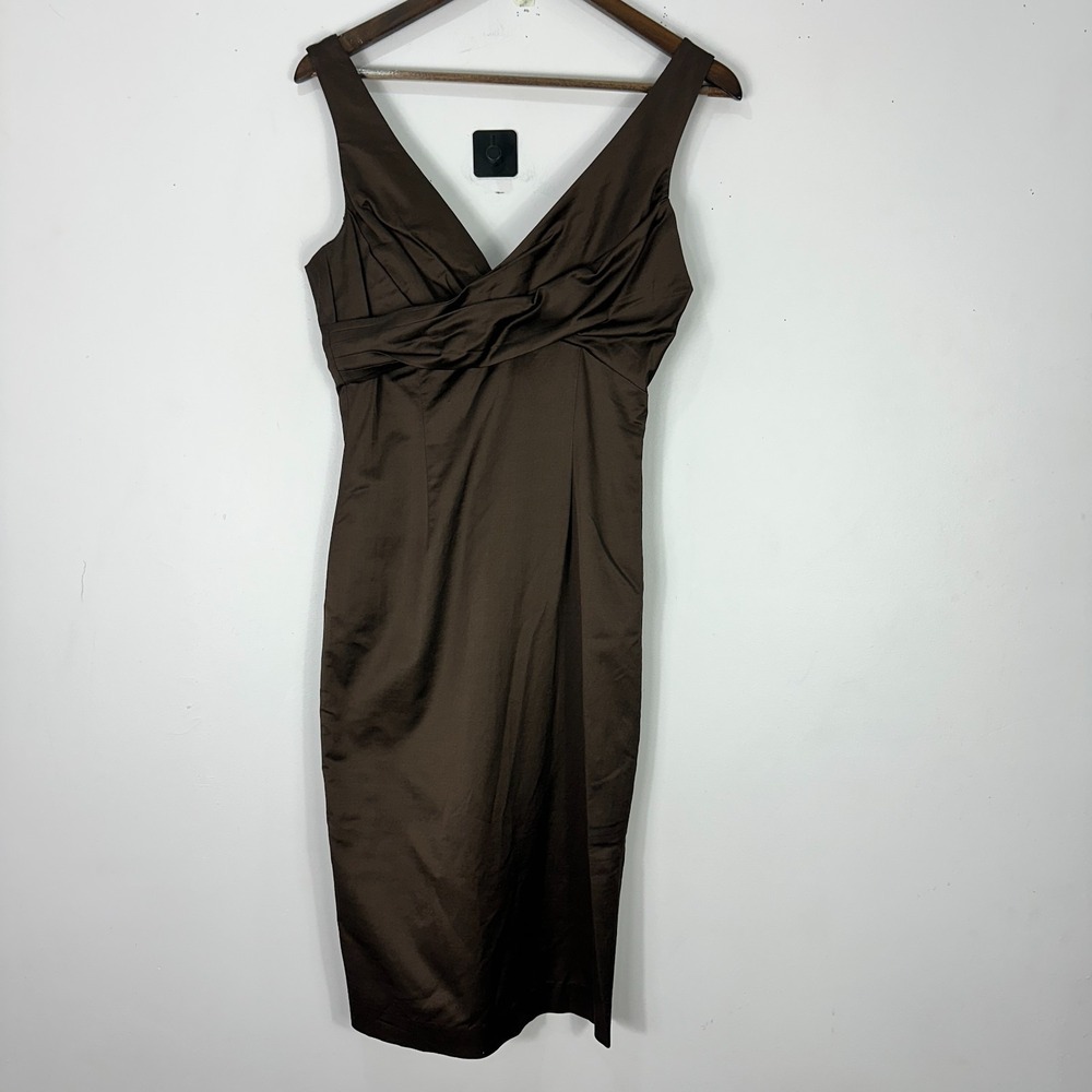 Bebe Brown Satin Sheath Dress S Quiet Luxury Cocktail Mob Wife Y2K‎ USA Glam